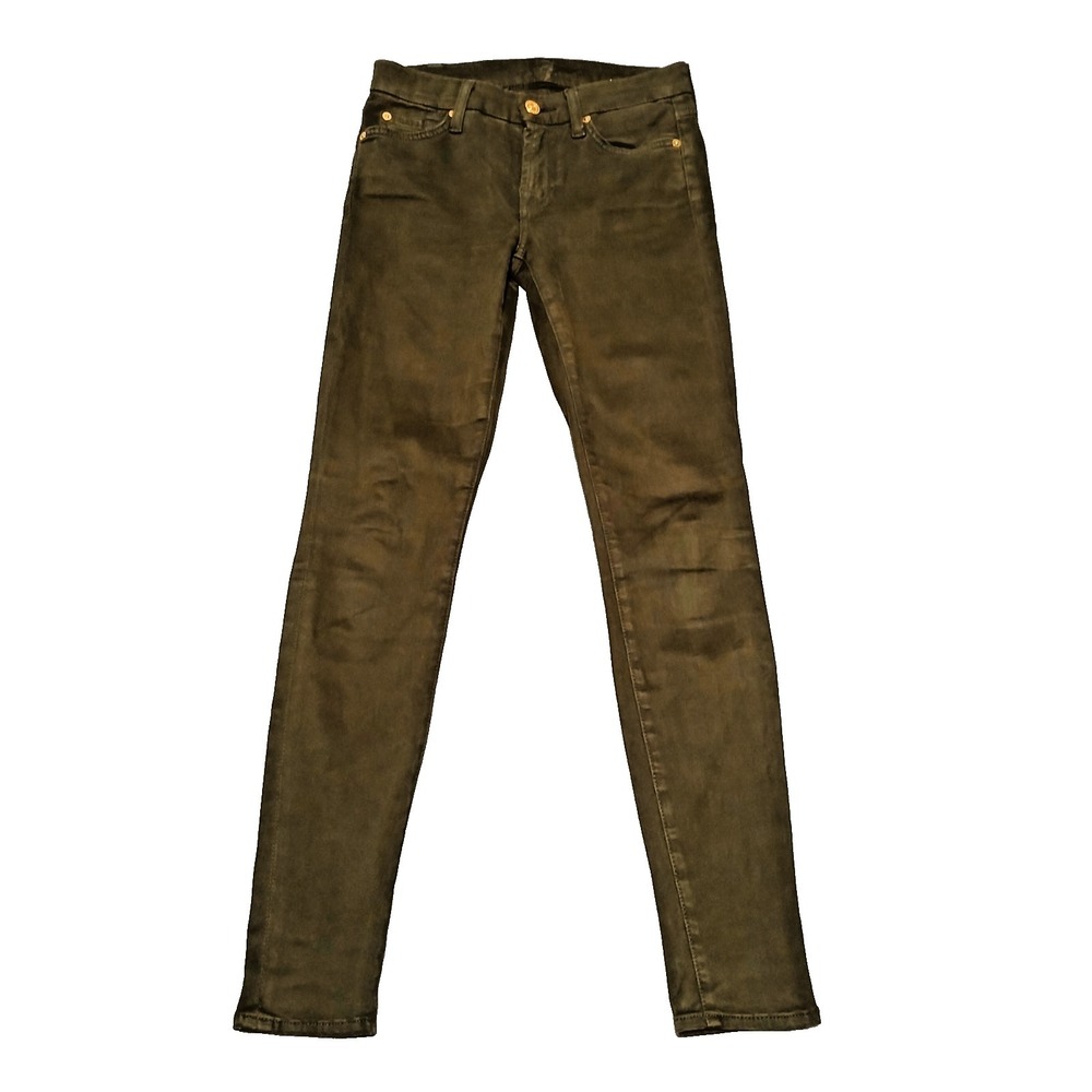 7 For All Mankind Womens The Skinny Low Rise Pants Dark Olive Green Stretch 25